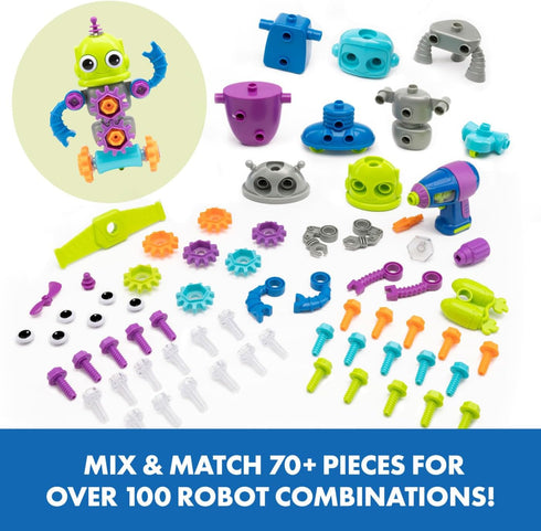 Educational Insights Design & Drill Robot Workshop - Take Apart Toy with Electric Drill, Over 70 Pieces, Toddler STEM
