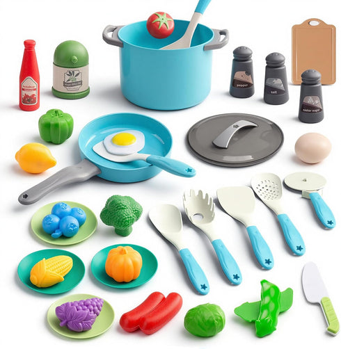 35Pcs Kids Kitchen Toy Accessories, Toddler Pretend Cooking Playset with Play Pots,