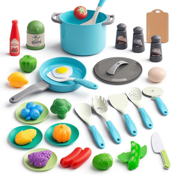 35Pcs Kids Kitchen Toy Accessories, Toddler Pretend Cooking Playset with Play Pots,
