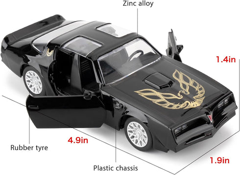 1:36 Pontiac Firebird Toy Car, Diecast Pull Back Model Car, Doors Open, Collection Kids Toy for Ages 3 and Up, Black