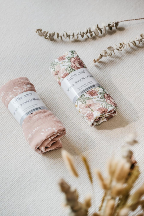 2 Pack 47 47 inches, Little Jump Western Wild Flowers Muslin Swaddle Blankets for Baby Girls, Receiving Blanket Large x