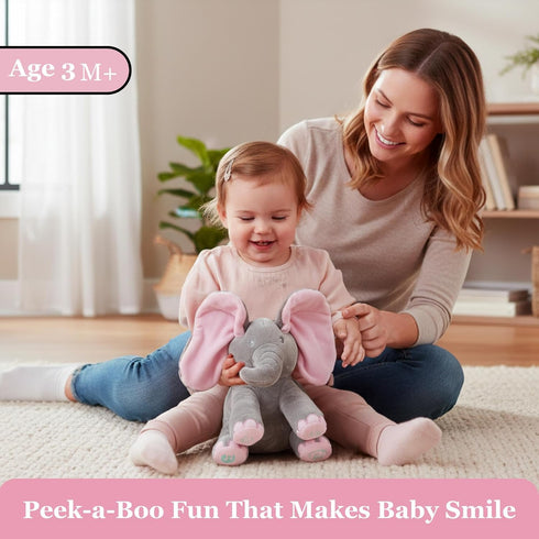 0 Dimple Kaia Elephant Stuffed Animal Toy - Animated Plush Pink Singing Elephant, Interactive Musical Peek-a-Boo