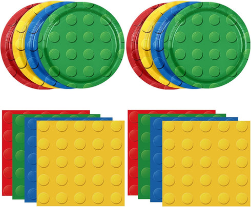 80PCS Building Blocks Themed Birthday Party Decorations, Building Bricks Tableware, Party Paper Plates Napkins,