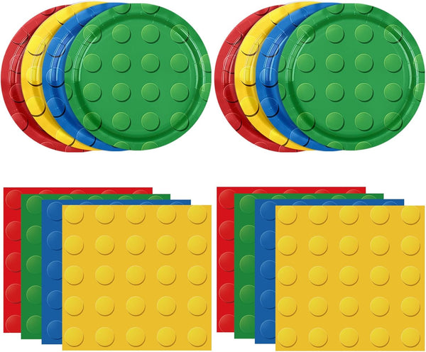 80PCS Building Blocks Themed Birthday Party Decorations, Building Bricks Tableware, Party Paper Plates Napkins,