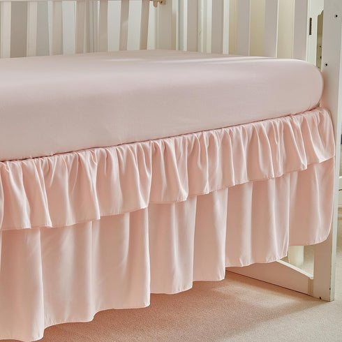 Set 3 Lace Ruffle Crib Bedding Pieces Baby Boho Lace Quilted Comforter with Fitted Sheet and Bed Skirt - Cute Ruffled