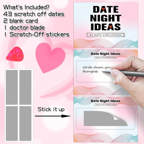 BleSky 45 Date Night Ideas Scratch Off Cards for Couple Games Romantic Couple Gifts for Him Her Valentines Day Gifts