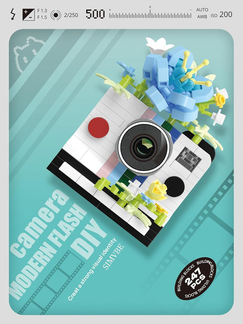Sacblirr Ice Blue Film Cute Flower Camera Series Mini Building Toy Bricks Micro Blocks Kit Miniature Toys Ideal