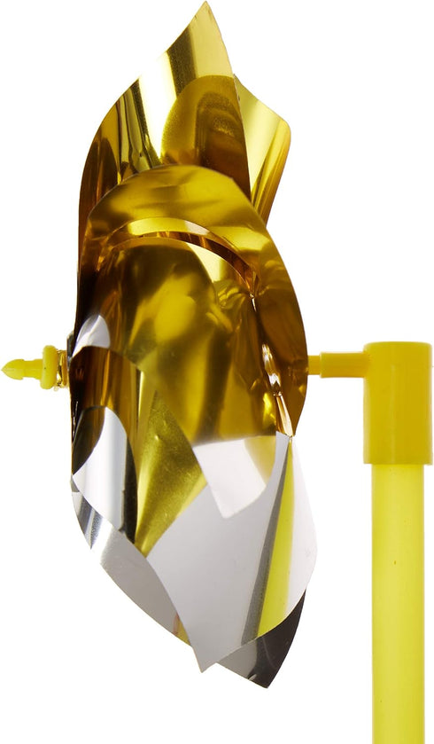 Bulk Pack of 50 Gold and Silver Two-Tone Pinwheels - 12" Tall with 10" Plastic Stem for Indoor and Outdoor Use