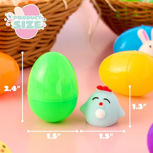24 JOYIN Pcs Easter Prefilled Eggs with Mochi Squishy Toys, Cute Stress Reliever Squishy Toy for Kids Party Favor