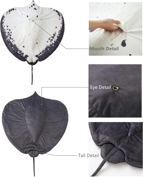Furvana Cozy Manta Ray Stuffed Animal Stingray Blanket, Wearable Blanket, Manta Ray Plush Stuffed Stingray, Soft Ray