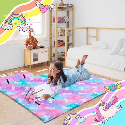 Unicorn-Themed Nap Mat with Pillow & Blanket for Daycare