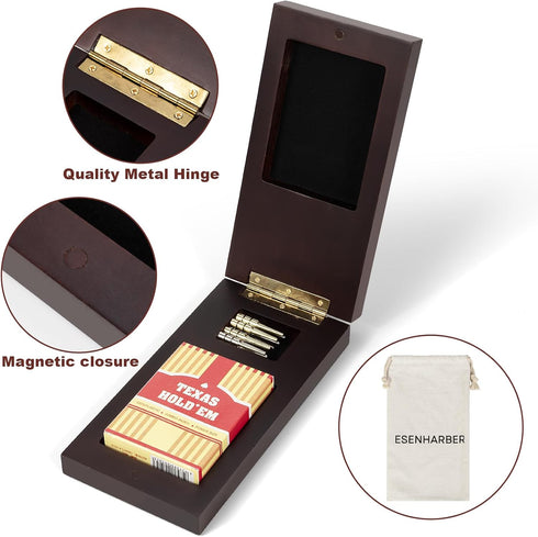 Set 3-Track 9 ESENHARBER Foldable Wooden Cribbage Board - Elegant Design with Magnetic Closure, Metal Pegs, Full Deck