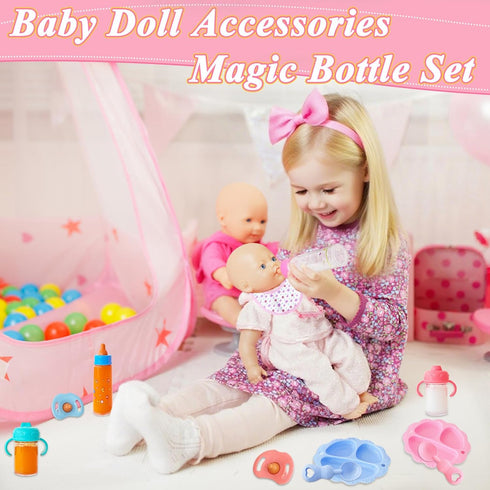 15 Set,Doll Set Package,Pretend Pcs Baby Doll Accessories Magic Bottle Feeding with Play Feeding Toys