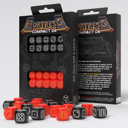 Fortress Compact D6: Black & Red by Q-Workshop, Dice for RPG Board Games, Ages 14+
