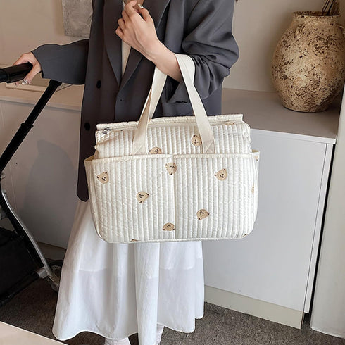 Xinsheinelry Stylish Large Capacity Diaper Bag with Delicate Embroidery for New Mom Portable Organiser for Travel