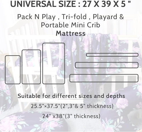 Pack Soft Purple Flower N Play Sheets for Mini Cribs - Breathable Cover
