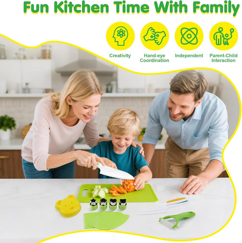 VVSBPL 36Pcs Set Set 3-10 Kids Knife for Real Cooking, Montessori Kitchen Tools for Toddlers, Safe Kids Cooking Toys
