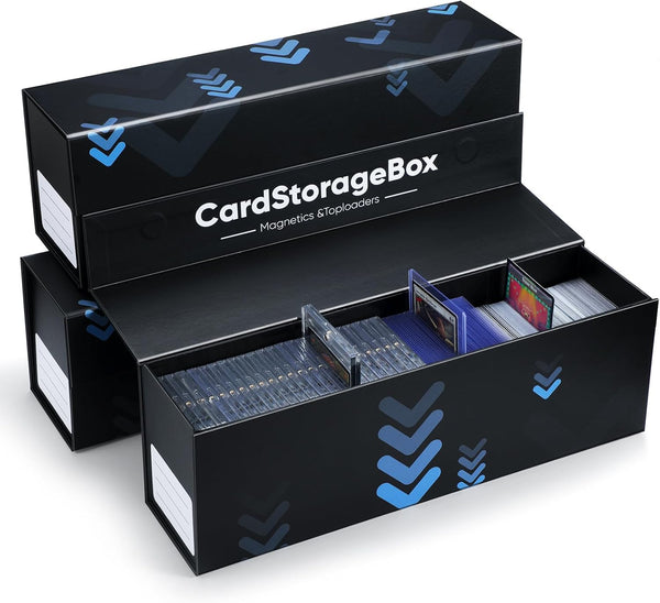 Trading Card Storage Box with Magnetic Closure, Fits 800 Cards, 200 Toploaders, Easy to Assemble (3 Pack)
