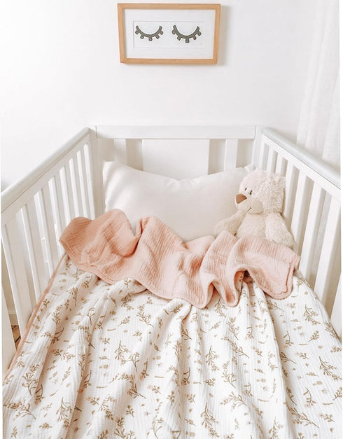 Konssy Muslin Baby Blankets for Girls, 100% Cotton Crib Blanket, Super Soft Lightweight Nursery Blankets 40"x36" (Pink