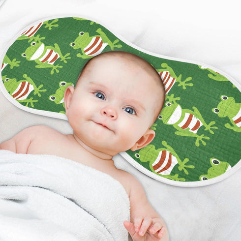 tplaotee 22x11in Cartoon Green Frogs Red-Stripe Cotton Burp Cloth Soft Touch Baby wash Cloth for Babies boy and Girl