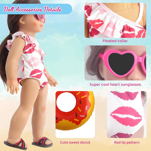 18 Inch Doll Swim Accessories Set - Passionate Beach Playset with Doll Bikini, Sunglasses, Goggles & Sandals