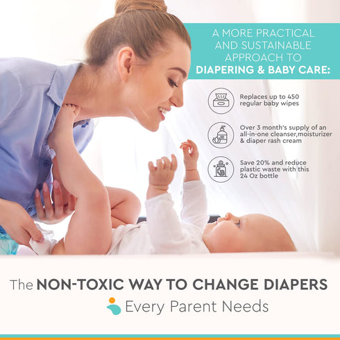 3-in-1 24 oz Diaper Care - Baby Cream, Cleanser & Lotion Organic - Diaper Rash - Rash Ointment - Cream to Clean