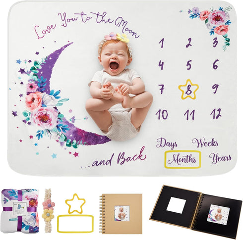 Baby Monthly Milestone Blanket, 51"x40" Newborns Month Blanket Gift for Baby Shower,