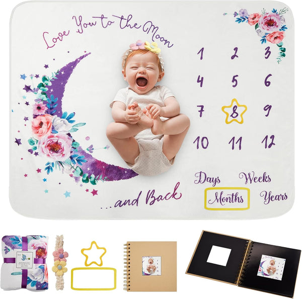 Baby Monthly Milestone Blanket, 51"x40" Newborns Month Blanket Gift for Baby Shower,