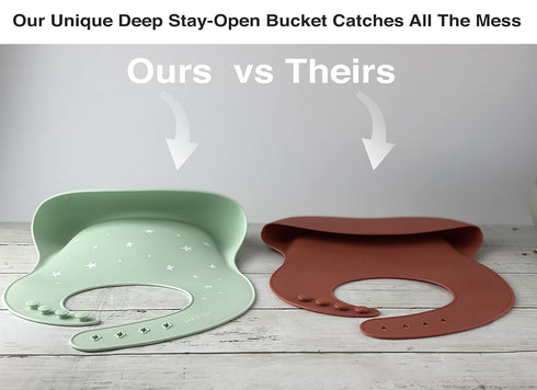 otterlove Silicone Baby Bibs, Pack of 2 with No Fillers and Wide Food Catching Pocket in Mint and Smoke