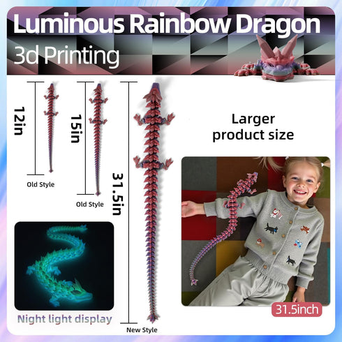 TXB3DOK 31.5" 3D Dragon3D 3D 31.5 inch) Large Glow in The Dark Printed Dragon Toys Bigger Fidget Crystal Animals Toys