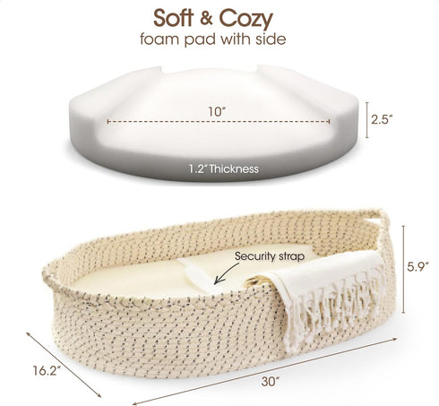 J&JOO Baby Changing Basket - Soft & Waterproof Dual-Cover, Portable, Moses Basket, Changing Pad for Dresser & Changing