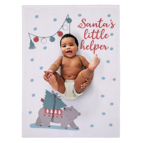 NOJO Bear White, Red, and Green Santa's Little Helper Christmas Photo Op Super Soft Baby Blanket by NoJo