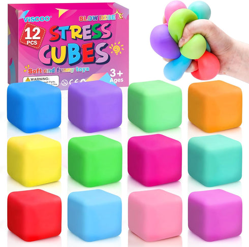 12 Pack Slow Rising Stress Cube, Dough Stress Balls Squishy Fidget Toys