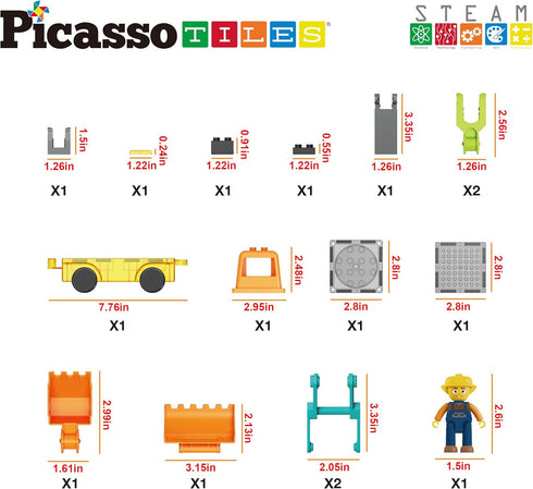 2-in-1 Playset 3+ PTU04 PicassoTiles Magnet Tiles Building Block Excavator & Backhoe Brick Compatible Construction