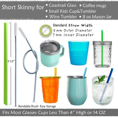 Mini Short Pinch Test Passed 5.5" Replacement Reusable Silicone Small Straws for Toddlers & Kids, Safe Fun for Baby