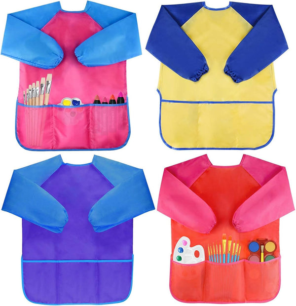 Bassion Kids Art Smocks, Toddler Smock Waterproof Artist Painting Aprons, Long Sleeve with 3 Pockets, Age 2-6 Years