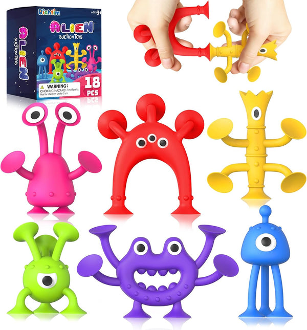 Suction Toy Toddler Bath Toys, 18PCS Sensory Fidget Toys for Kids, No Hole Bath Toy Gift