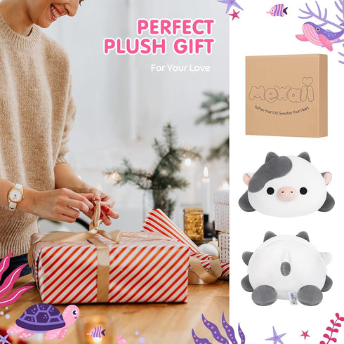 Cute Cow Plush Pillow, Kawaii White Cow Stuffed Toy, Squishy Cuddle Plush Pillow for Boys & Girls