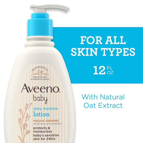 Johnson & Johnson 12 oz Aveeno Baby Daily Moisture Body Lotion for Sensitive Skin, Hypoallergenic Moisturizing Baby