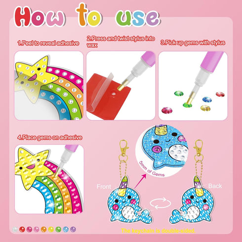 16 4-8 8-12,Kids 5D 5 Suncatchers/5 Keychains/6 BANBBUR Pcs Gem Art for Kids Age Crafts Gem Diamond Art Kit