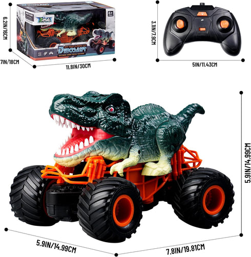 Dinosaur Monster Truck Toys - Remote Control Dinosaur Car, 2.4Ghz RC Truck for Toddlers, Light & Music, Green