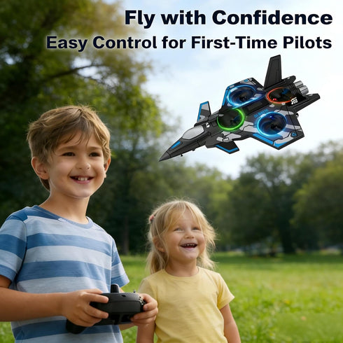 BEACONDESI F47 RC Fighter Drone for Kids, Remote Control Airplane with Altitude Hold, RC Jet Drone Toy with LED Lights
