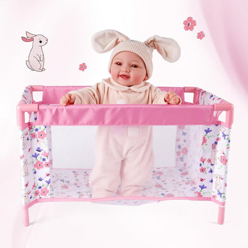 18 Inch 3+ Reborn Baby Dolls Crib, Babys Doll Bed for Baby Dolls, Removable Babys Doll Playpen Toy Crib, Reborn Baby
