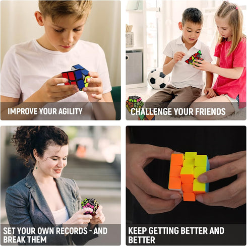 STEAM Life Speed Cube Set, 5 Pack Magic Cube Bundle for Kids & Adults, Includes 3x3, 2x2, Pyramid, Megaminx