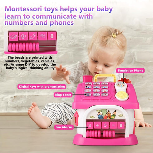 8-in-1 1-3 Montessori Bilingual Musical Activity House | EN/ES Learning Toy with Volume Control & Travel Handle |
