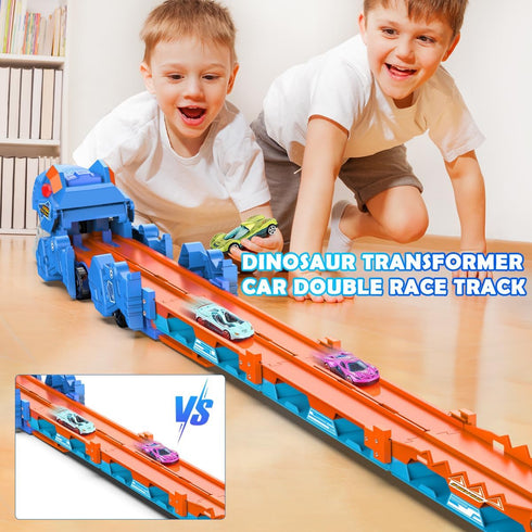 8 Set 3 4 5 6 7 VATOS Toddler Truck Toy - Ejection Folding Dinosaur Track, Portable Truck Car with Race Cars, Best Gift