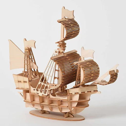 3D Wooden Puzzles for Adults, DIY Pirate Ship Model Kit and Room Decoration, Educational Desk Toys