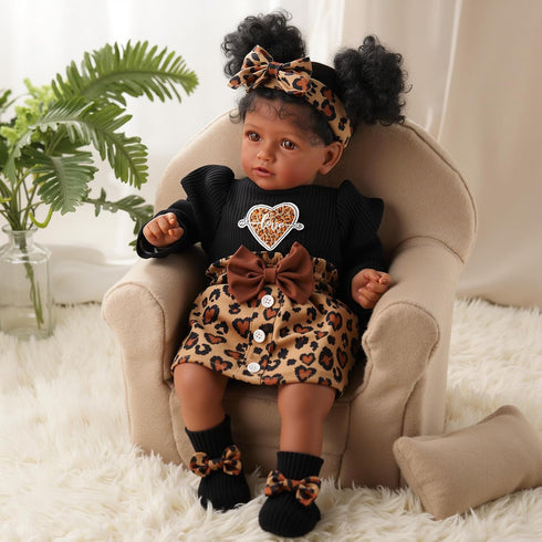 5-Piece 17-22 Inch 3+ BABESIDE Reborn Baby Doll Clothes, Baby Doll Clothes Fits Dolls with Leopard Dress, Headband