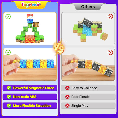 Toyvimo 100PCS 3-5 4-6 5-7 6-8, 3-12 Magnetic Blocks Kids Toys Magnetic Building Blocks Build Mine Magnet World Craft
