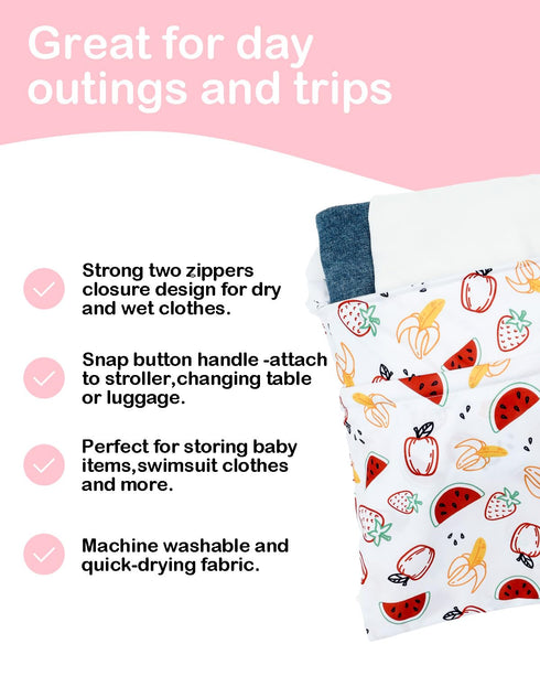 2pcs 2LW02 ALVA ALVABABY Waterproof Wet Dry Bags,Reusable with Two Zippered Pockets,Baby Cloth